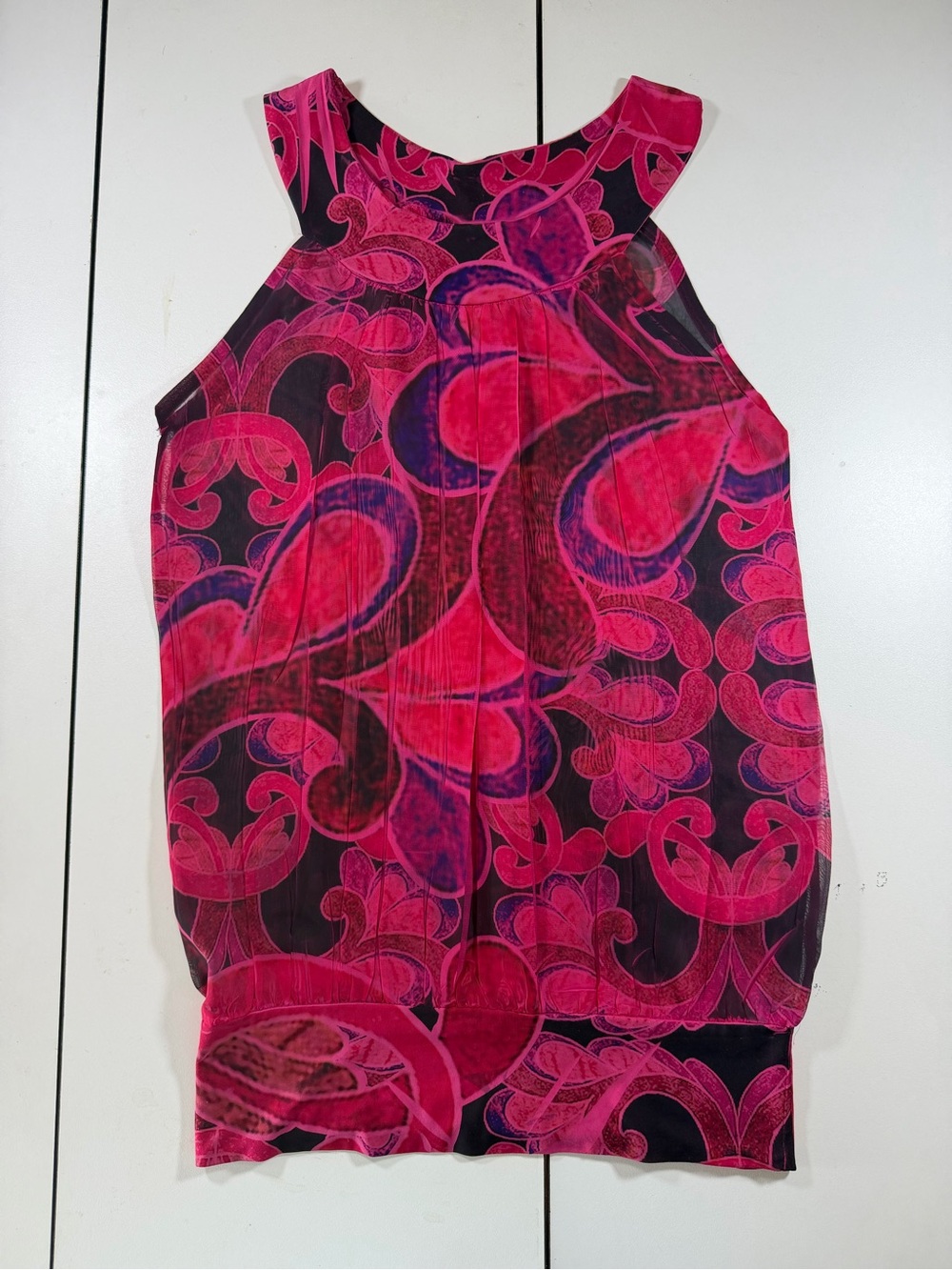 Body Central y2k Hot Pink & Black Patterned Round Neck Tank Top size Medium
